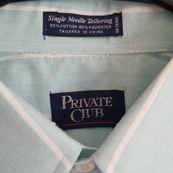Men's Private Club Mint Green With White Stripes Button Down Collar Shirt 16 1/2 - Picture 2 of 12